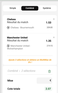 ticket analyse parions sport combine football coupon soccer premier league fiable grosse cote safe fun buteurs score exact gros gains