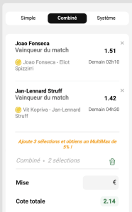 ticket analyse parions sport coupon combine fdj grosse cote atp grand chelem open australie