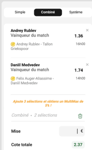 ticket analyse parions sport combine tennis ATP Dubai coupon fdj grosse cote