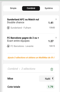 ticket analyse parions sport fdj combine football grosse cote btueurs