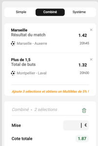 ticket analyst parions sport combine football ligue 1 Marseille coupon fdj pronosoft