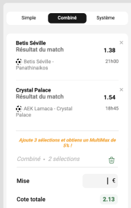 ticket analyse parions sport combine football ballon rond