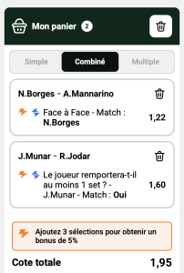 ticket analyse parions sport combine tennis atp tour tournoi terre battue coupon combine fdj