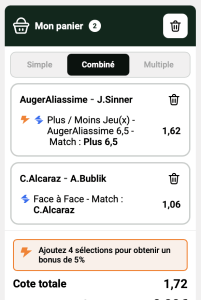ticket analyse parions sport combine tennis atp quart de finale monte carlo tournoi monaco coupon fdj grosse cote