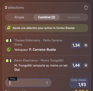ticket analyse parions sport combine tennis atp tour coupon grosse cote grand chelem Roland garros