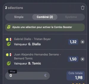 ticket analyse parions sport combine tennis atp dur coupon fdj grosse cote