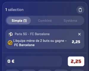 ticket analyse parions sport combine football champions league choc psg Barca coupon fiable